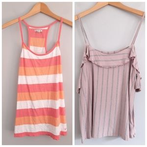 American Eagle Mauve Striped Top & Fitted Stripe Top Bundle